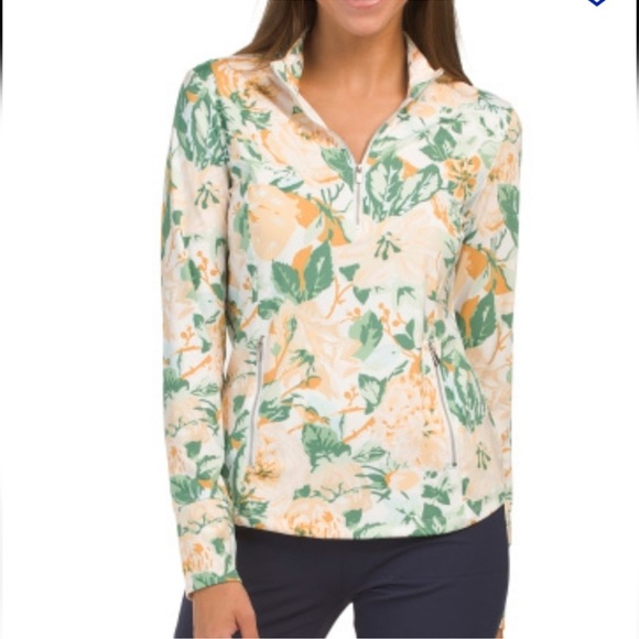 Laura Ashley Floral 1/4 Zip Pullover SPF 50 Long Sleeve Top Golf Tennis Small - Picture 1 of 13